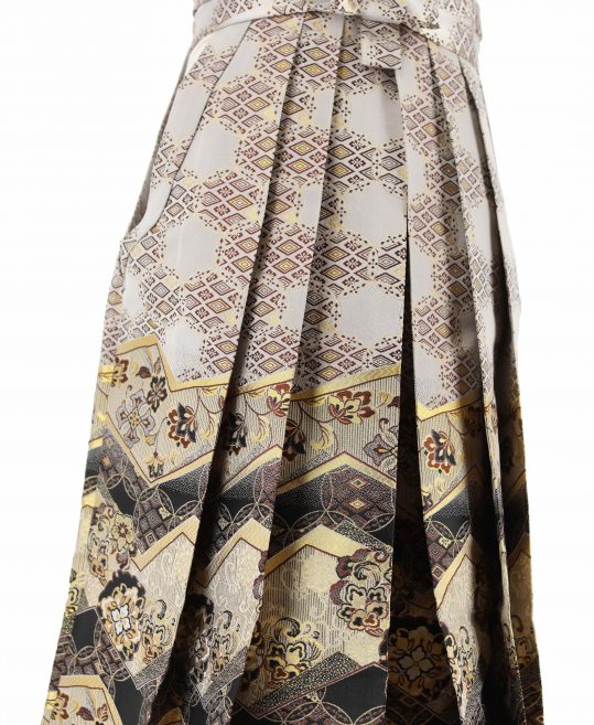 男性用袴単品レンタル(成人式・結婚式・卒業式)白・茶黒金の和柄[身長170cm対応]No.271